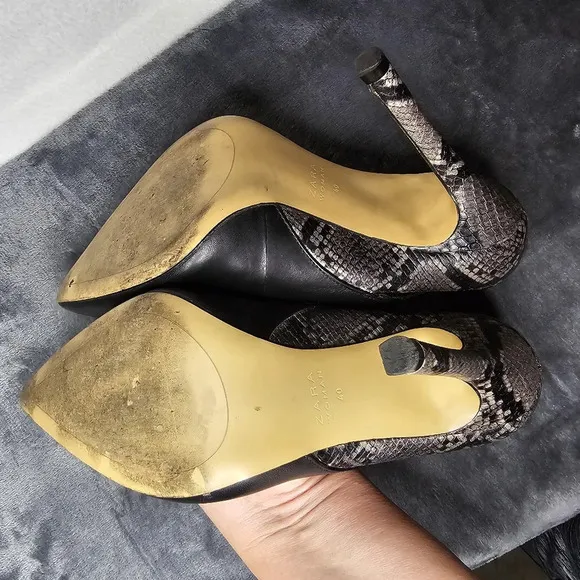 Zara Black Snakeskin Print  Pointed Toe Heels
