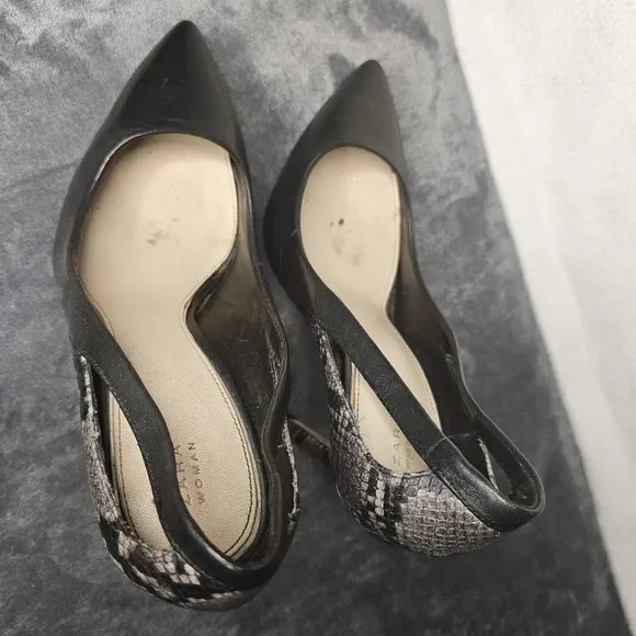 Zara Black Snakeskin Print  Pointed Toe Heels