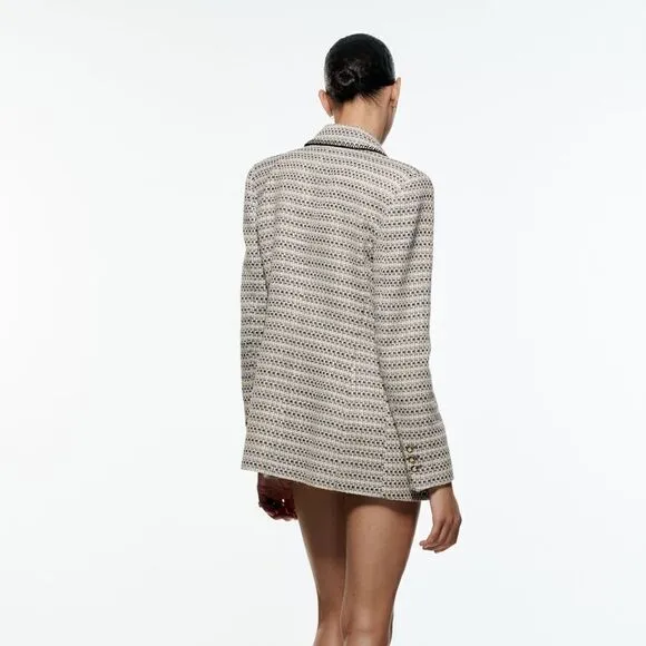 ZARA BLOGGERS FAV TEXTURED SAND AND BLUE BLAZER NWT chanelish style