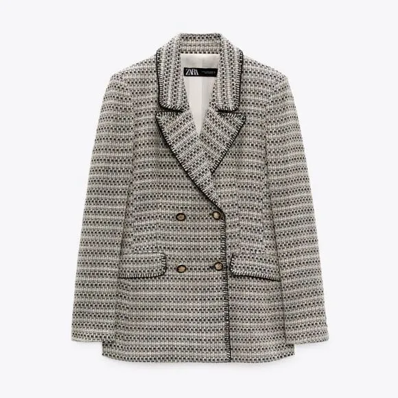 ZARA BLOGGERS FAV TEXTURED SAND AND BLUE BLAZER NWT chanelish style
