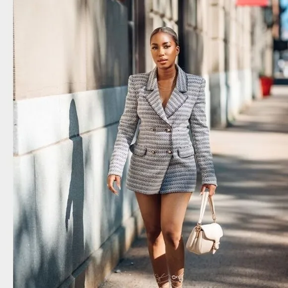 ZARA BLOGGERS FAV TEXTURED SAND AND BLUE BLAZER NWT chanelish style
