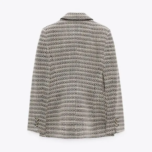 ZARA BLOGGERS FAV TEXTURED SAND AND BLUE BLAZER NWT chanelish style