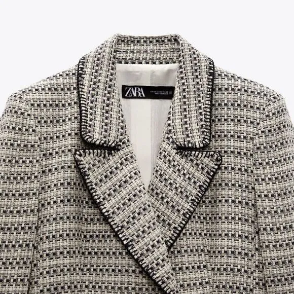 ZARA BLOGGERS FAV TEXTURED SAND AND BLUE BLAZER NWT chanelish style