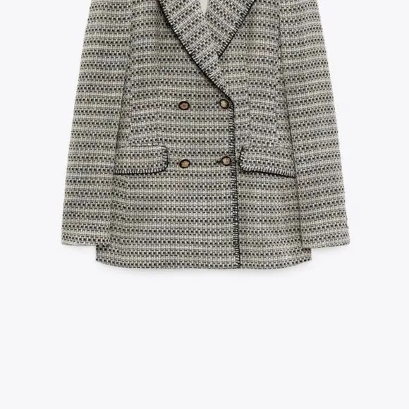 ZARA BLOGGERS FAV TEXTURED SAND AND BLUE BLAZER NWT chanelish style