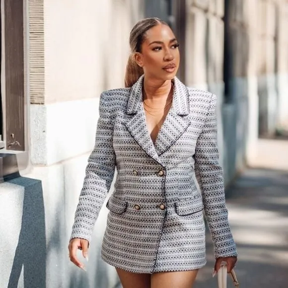 ZARA BLOGGERS FAV TEXTURED SAND AND BLUE BLAZER NWT chanelish style