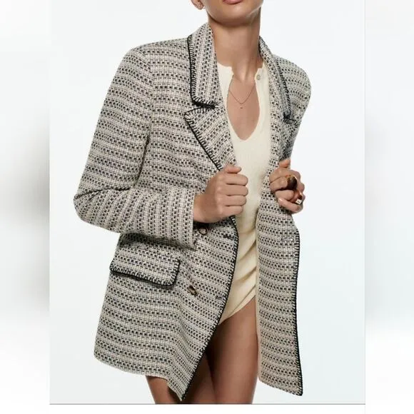 ZARA BLOGGERS FAV TEXTURED SAND AND BLUE BLAZER NWT chanelish style