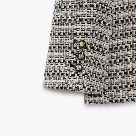 ZARA BLOGGERS FAV TEXTURED SAND AND BLUE BLAZER NWT chanelish style