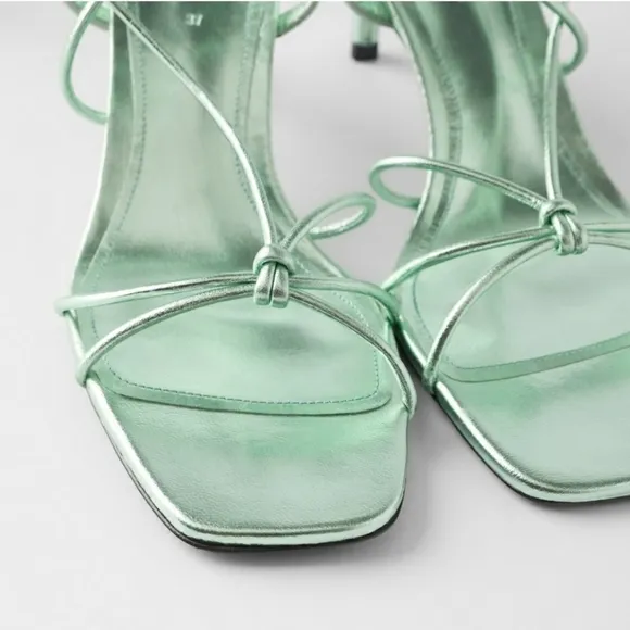 ZARA BLUE COLLECTION GREEN METALLIC LEATHER HEELS