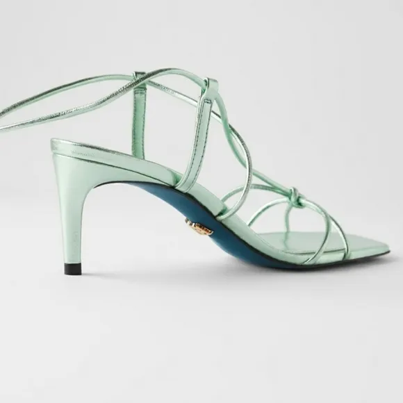 ZARA BLUE COLLECTION GREEN METALLIC LEATHER HEELS