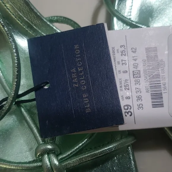 ZARA BLUE COLLECTION GREEN METALLIC LEATHER HEELS