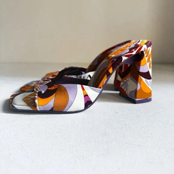 Zara Colorful Psychedellic Print Square toe Slides 36
