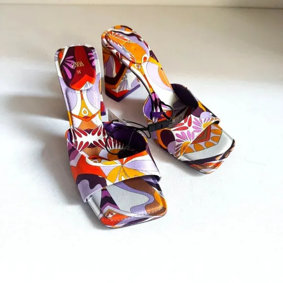 Zara Colorful Psychedellic Print Square toe Slides 36