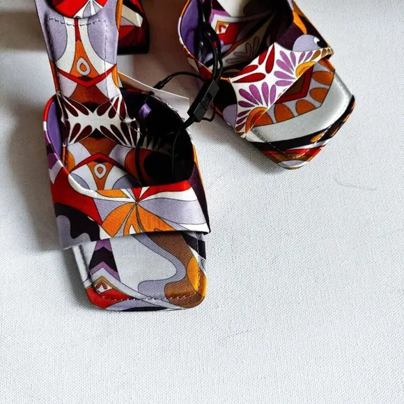 Zara Colorful Psychedellic Print Square toe Slides 36
