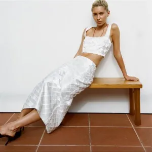 ZARA DIAMOND SATIN EFFECT MIDI SKIRT