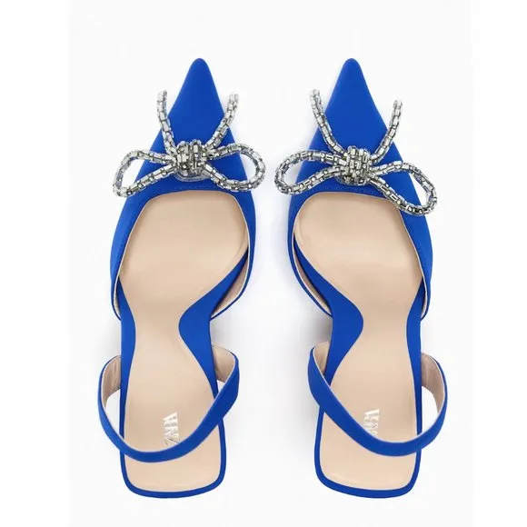 Zara Embellished Bow Heeled Slingbacks NWT