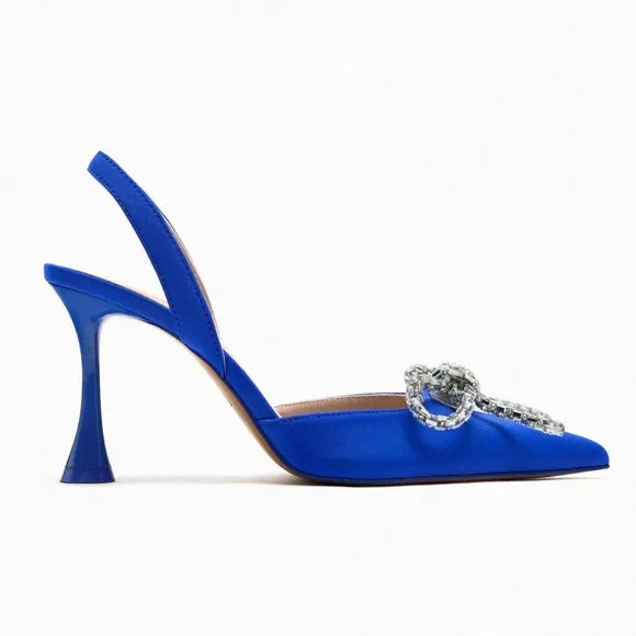 Zara Embellished Bow Heeled Slingbacks NWT