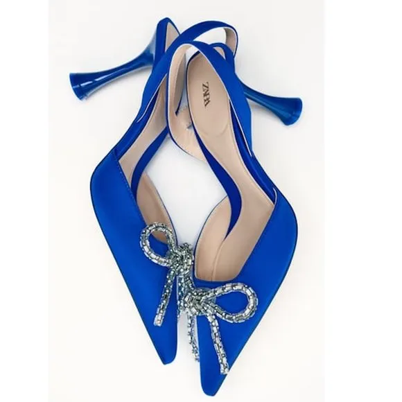 Zara Embellished Bow Heeled Slingbacks NWT