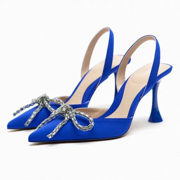 Zara Embellished Bow Heeled Slingbacks NWT