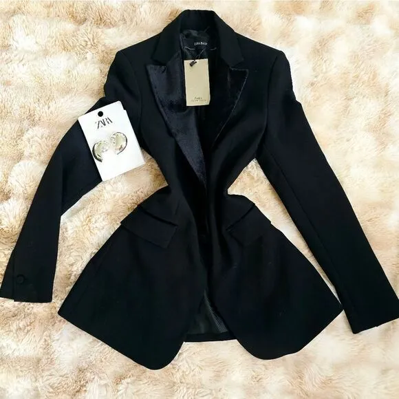 ZARA Festive season TUXEDO BLAZER FESTIVE SEASON made in Spain black