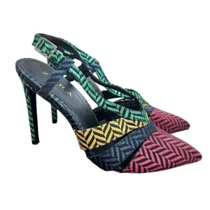 Zara Herringbone Multicolor Heels Pointed Toe Strappy Sz EU 41/10 US