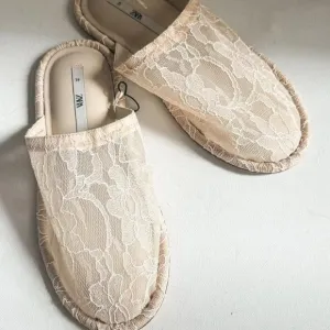 Zara Lace Top Round Toe summer Slides 41