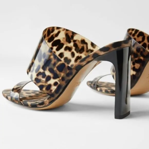 Zara Leopard Print Open Toed Heeled Mules | 39