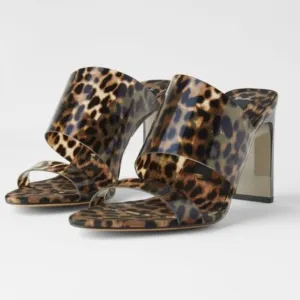 Zara Leopard Print Open Toed Heeled Mules | 39