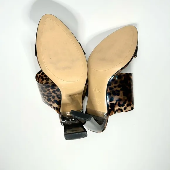 Zara Leopard Print Open Toed Heeled Mules | 39
