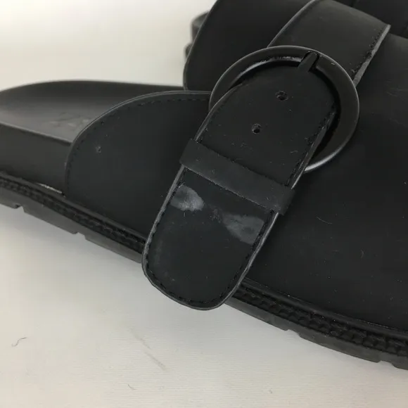 Zara Mens Black Leather Buckle Clogs Chunky Slide Sandal Slip On Shoes Mules