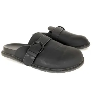 Zara Mens Black Leather Buckle Clogs Chunky Slide Sandal Slip On Shoes Mules