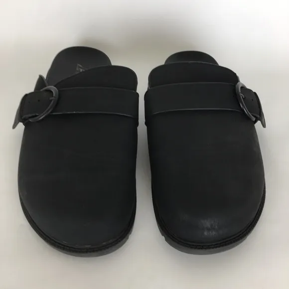 Zara Mens Black Leather Buckle Clogs Chunky Slide Sandal Slip On Shoes Mules