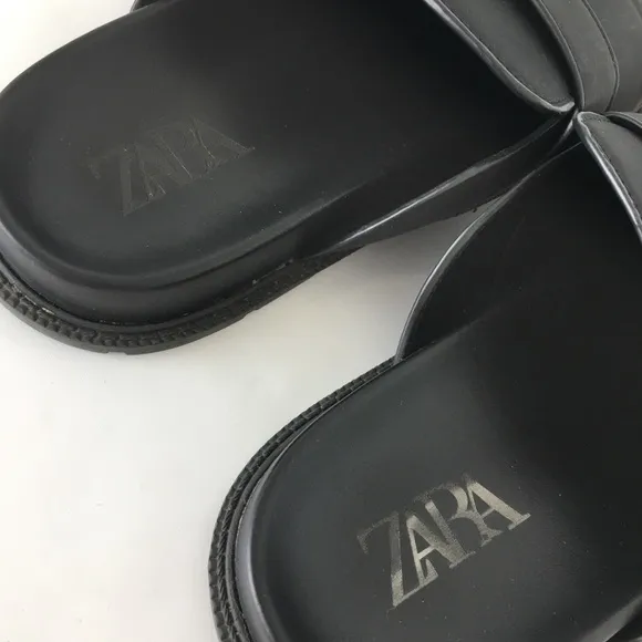 Zara Mens Black Leather Buckle Clogs Chunky Slide Sandal Slip On Shoes Mules
