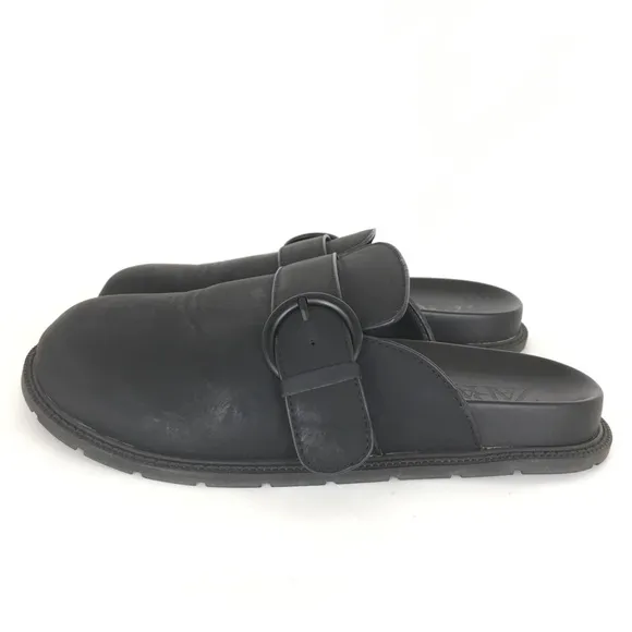 Zara Mens Black Leather Buckle Clogs Chunky Slide Sandal Slip On Shoes Mules