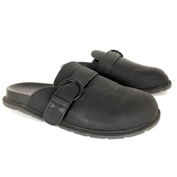 Zara Mens Black Leather Buckle Clogs Chunky Slide Sandal Slip On Shoes Mules
