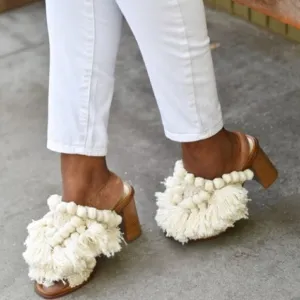 Zara Pom Pom Open Toe Mules Size 35 NWOT