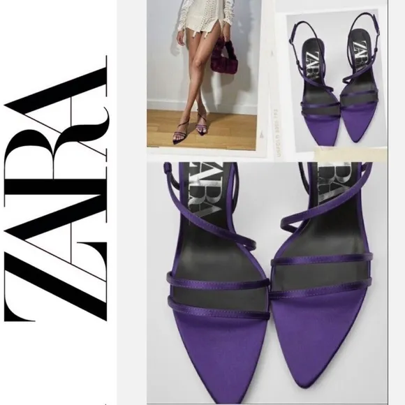 ZARA | PURPLE SATIN SLINGBACK OPEN TOE STRAPPY HEELS | SIZE 40 / 9