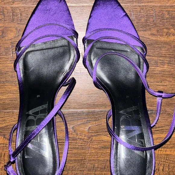 ZARA | PURPLE SATIN SLINGBACK OPEN TOE STRAPPY HEELS | SIZE 40 / 9