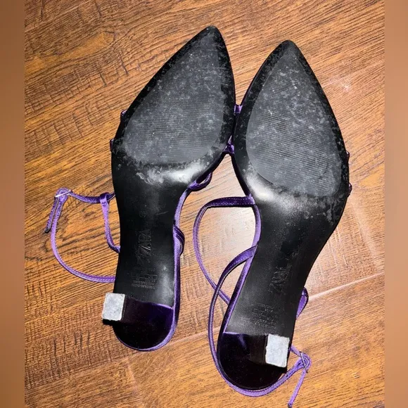 ZARA | PURPLE SATIN SLINGBACK OPEN TOE STRAPPY HEELS | SIZE 40 / 9