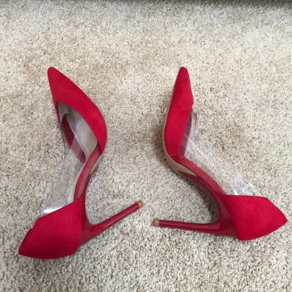 ZARA Size 36 red with vinyl pointed toe heels