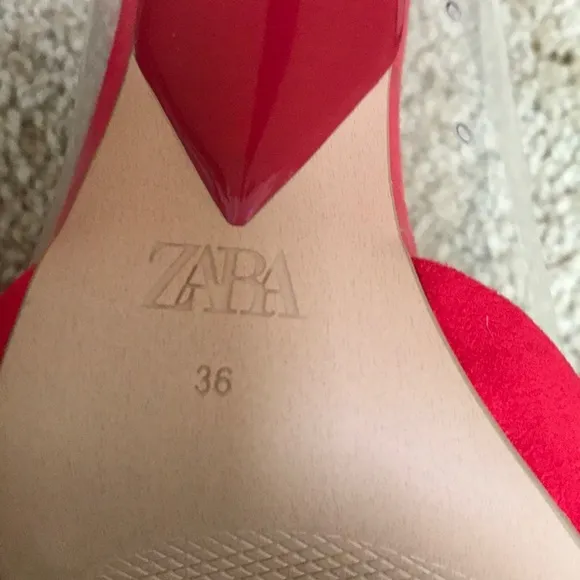 ZARA Size 36 red with vinyl pointed toe heels