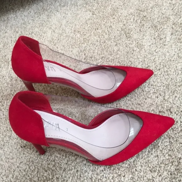 ZARA Size 36 red with vinyl pointed toe heels