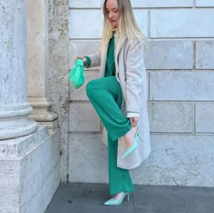 Zara SLINGBACK LEATHER HEELS GREEN Bloggers favorite