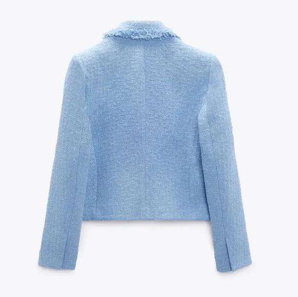 Zara Textured  Tweed  Double Breasted Blazer Light Blue size M
