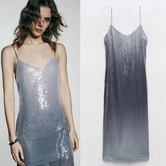ZARA DEGRADE SEQUIN DRESS GRAY