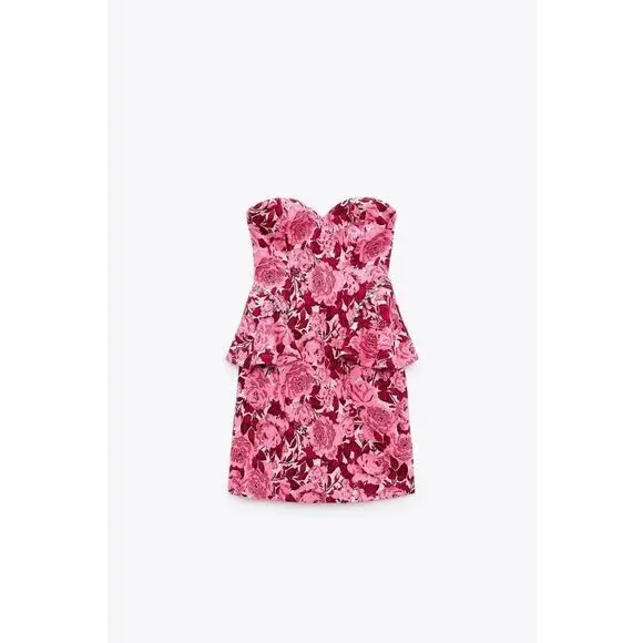 ZARA JACQUARD PINK AND RED FLORAL DRESS JEWEL