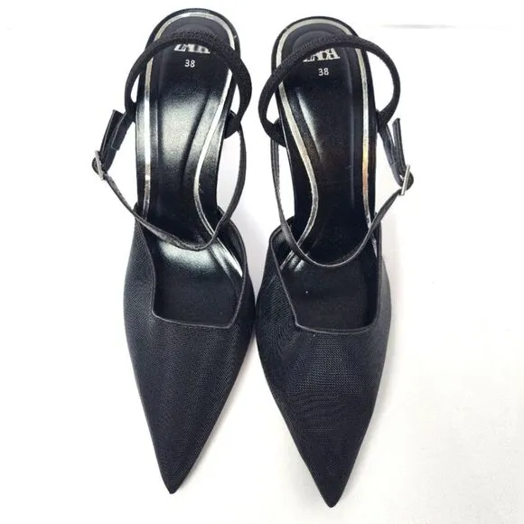 Zara Mesh Pointed Toe Black Heels Womens Size 38